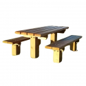 Table pique nique en bois et bancs séparés