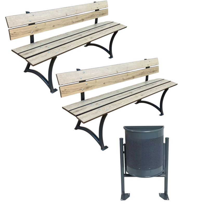 Banc public HPL - Banc de ville - Banc plastique recyclé - Poubelle urbaine