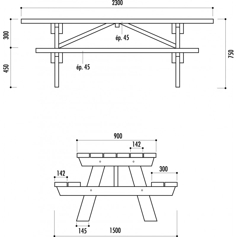 Table en bois pour pique nique pmr