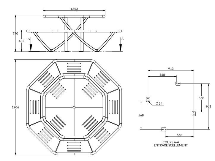 Table de pique nique Compact octogonale